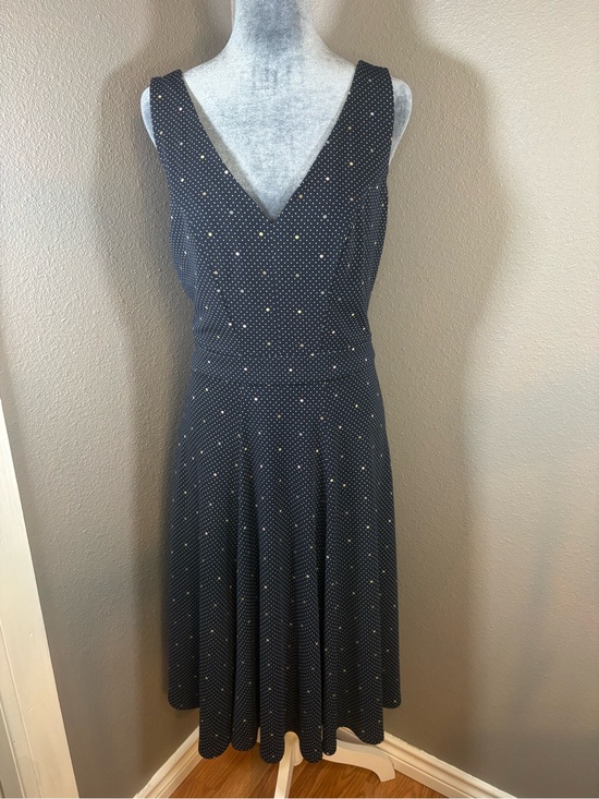 Ann Taylor Dresses & Skirts - Ann Taylor Navy Sleeveless V-Neck Midi Dress with Dot Detail Size 10